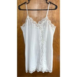 Vintage White Sheer Mesh Bow Lace Slip Dress Coquette Y2K 80s Goth Pinup Chemise